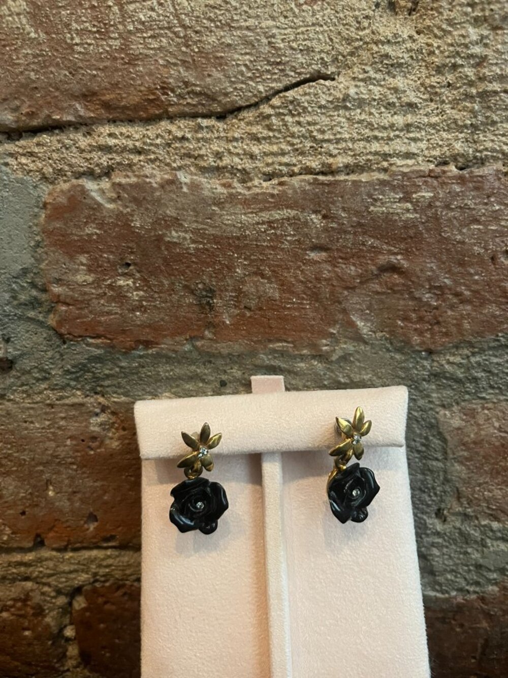 Oscar de la Renta Gold-Tone & Sculpted Black Resin Flower Drop Earrings